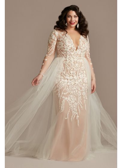 Long Sleeve Floral Plus Size Wedding Dress - Bold and beautiful, this long-sleeve wedding dress creates