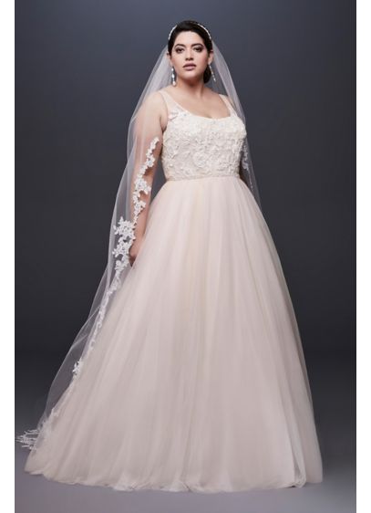 Lace And Tulle Plus Size Wedding Dress With Ribbon David S Bridal