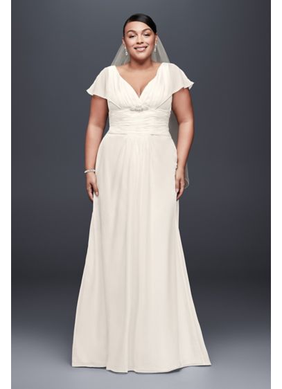 Flutter Sleeve Chiffon Plus Size Wedding Dress David S Bridal