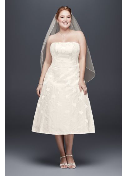 Floral Jacquard Plus Size Tea Length Wedding Dress David S Bridal