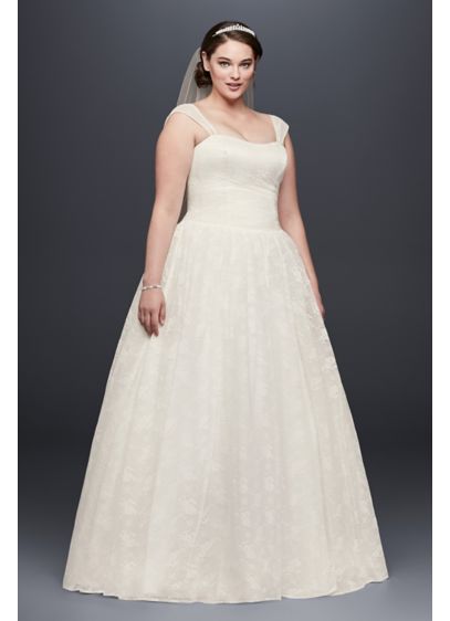Sheer Cap Sleeve Allover Lace Plus Size Ball Gown | David's Bridal