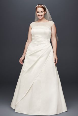 Illusion Side Draped Satin Plus Size Wedding Dress David S Bridal