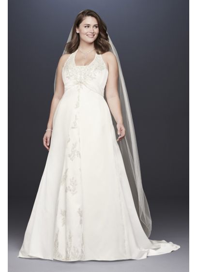 Embroidered Lace Satin Plus Size Wedding Dress | David's Bridal