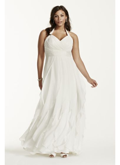 Chiffon Halter Ruffled Plus Size Wedding Dress David S Bridal