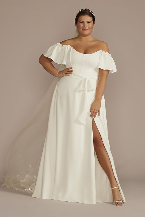 Reimagine DB Studio Recycled Crepe Off-the-Shoulder Wedding Dress