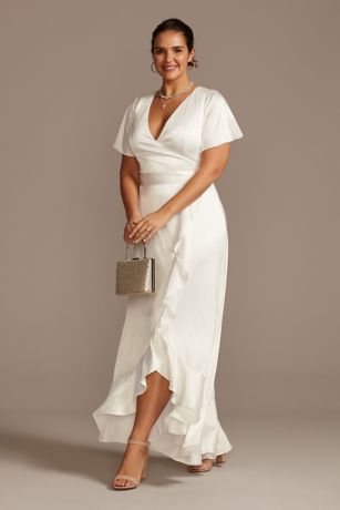 white satin dress with sleeves