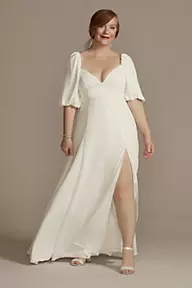 DB Studio Bubble Sleeve Georgette V-Neck Wedding Dress