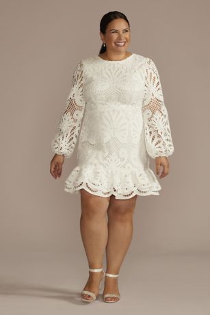 Picture of Allover Lace Flounce Hem Long Sleeve Dress