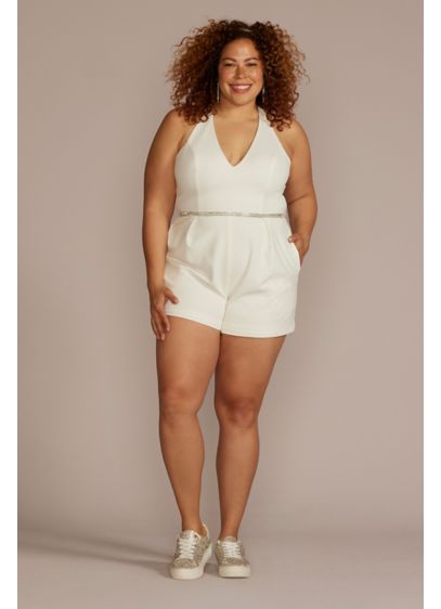 Beaded Crystal Strap V-Neck Plus Size Romper - When you're craving some dazzle for your bachelorette,