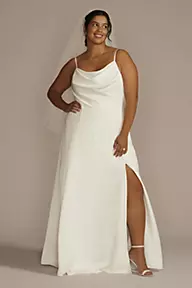 DB Studio Cowl Neck Crepe Scoop Back A-Line Wedding Dress