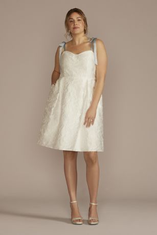 DB Studio Short Jacquard A-Line Dress With Removable Straps in Soft White Size: 18W David's Bridal