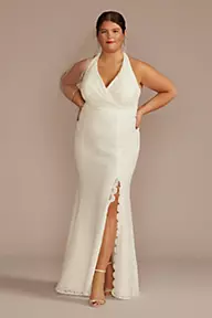 DB Studio Allover Lace Halter Neck Sheath Wedding Dress