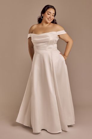 Picture of Off-the-Shoulder Cowl Neckline Satin Wedding Dress