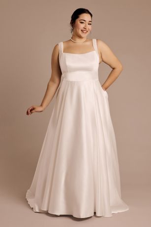 Picture of Satin Ball Gown Wedding Dress with Pearl Straps