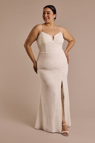 Picture of V-Notch Glitter Lace Sheath Wedding Dress