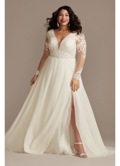 Long Sleeve Lace Applique Plus Size Wedding Dress | David's Bridal