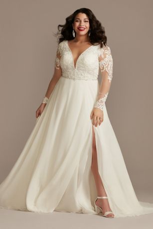 Picture of Applique Illusion Chiffon Plus Size Wedding Dress