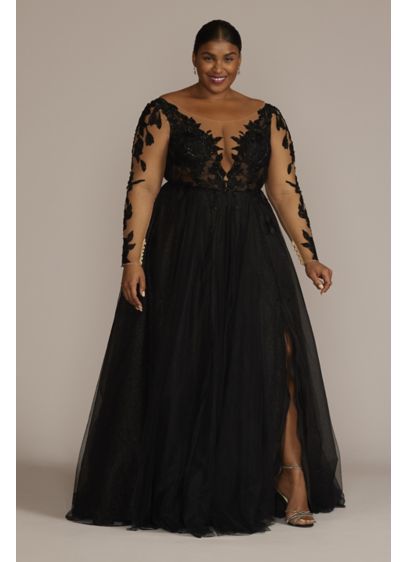 Plus size long lace dress with sleeves