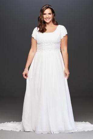 plus size white wedding dress with sleeves