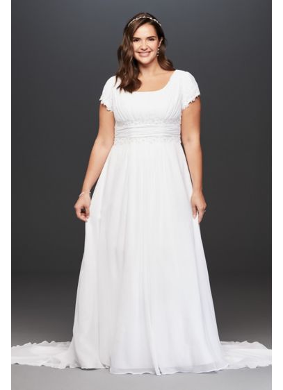 Short Sleeve Chiffon Plus Size Wedding Dress David S Bridal