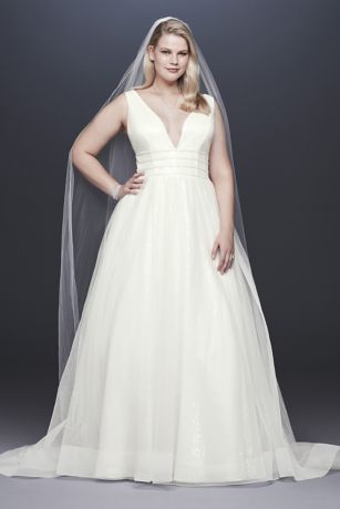 Plunging Sequin Tulle Plus Size Wedding Dress | David's Bridal
