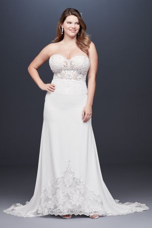 beaded illusion and crepe sheath wedding dress