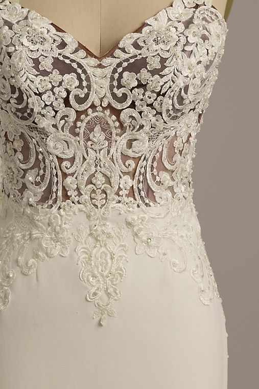 Galina Signature Lace Sheer Beaded Bodice Wedding Dress