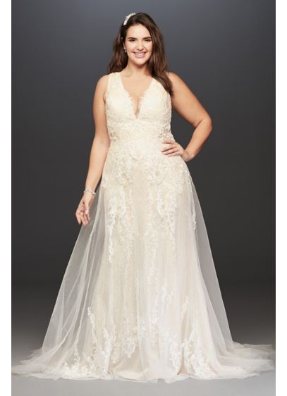 Tulle A-Line Plus Size Wedding Dress with V-Neck | David's Bridal