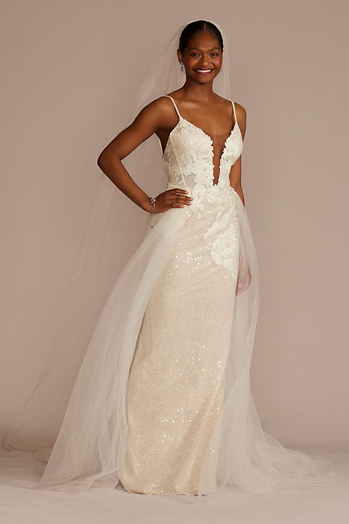 Galina Signature Sequin Applique Wedding Dress with Removable Train