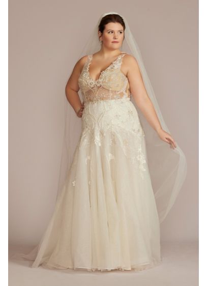 Drop Waist Beaded Applique Plus Size Wedding Gown - Prepare for 