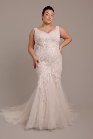 Picture of Beaded Lace Applique Tulle Mermaid Wedding Dress