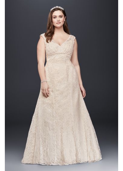 Beaded Cap Sleeve Lace Plus Size Wedding Dress David S Bridal