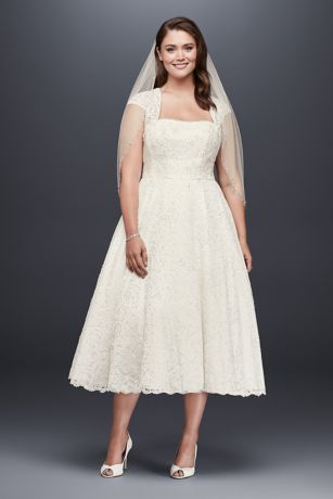 plus size white tea length dress