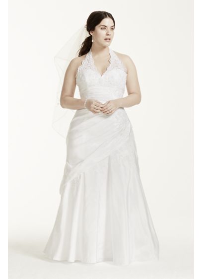 Taffeta Lace Halter A Line Plus Size Wedding Dress David Taffeta Lace Halter A Line Plus Size Wedding Dress David