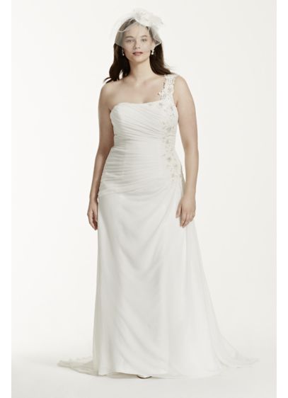 One Shoulder Chiffon Plus Size Wedding Dress David S Bridal