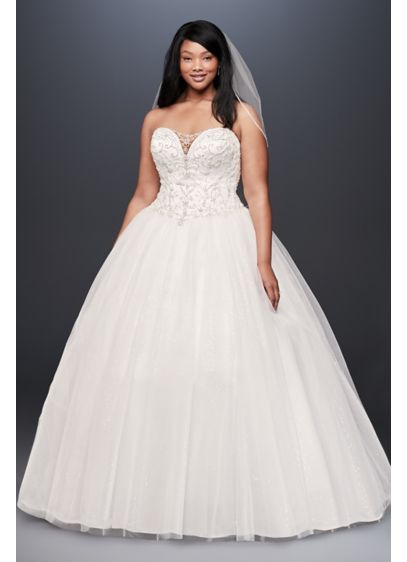 Beaded Illusion Plus Size Ball Gown Wedding Dress David Beaded Illusion Plus Size Ball Gown Wedding Dress David