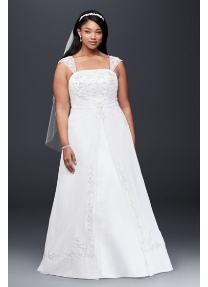 A Line Plus Size Wedding Dress with Cap Sleeves David s A Line Plus Size Wedding Dress with Cap Sleeves David s