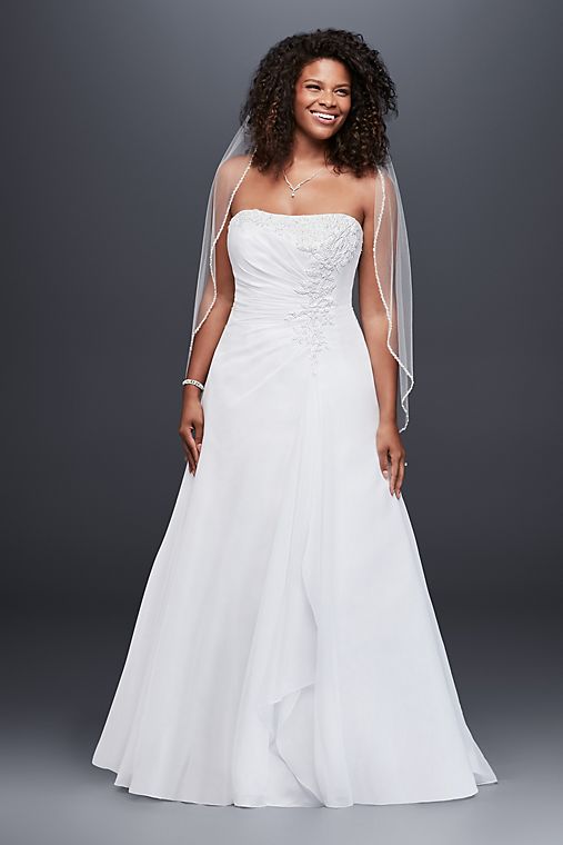 David's Bridal Collection Chiffon A-line Wedding Dress with Side Draping
