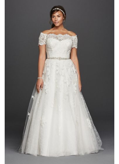 Jewel Scalloped Sleeve Plus Size Wedding Dress David s Jewel Scalloped Sleeve Plus Size Wedding Dress David s