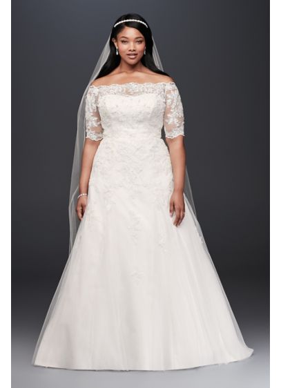 Jewel 3/4 Sleeve Plus Size Wedding Dress | David's Bridal