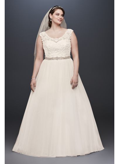 Tulle Plus Size Wedding Dress With Lace Cap Sleeve David S Bridal