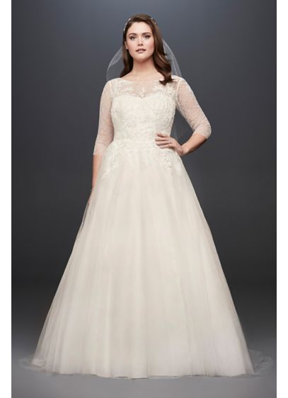 Tulle Plus Size Wedding Dress with Illusion Bodice David Tulle Plus Size Wedding Dress with Illusion Bodice David
