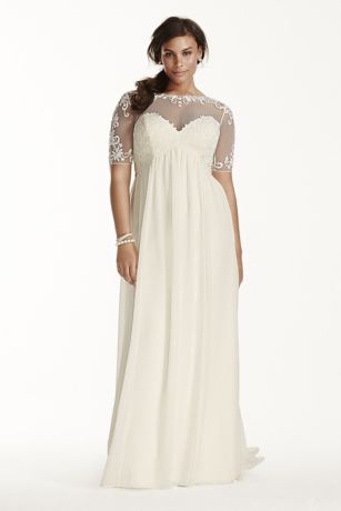 chiffon wedding dress with illusion lace sleeves