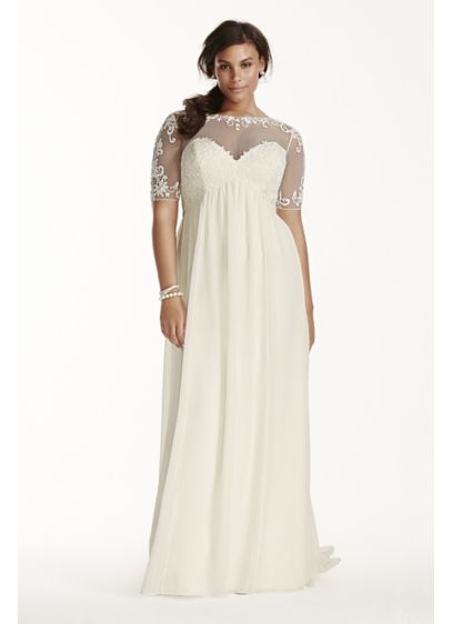 Illusion Sleeve Chiffon Plus Size Wedding Dress David S Bridal