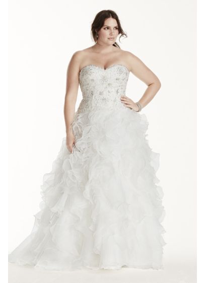 Jewel Organza Plus Size Wedding Dress with Ruffles David Jewel Organza Plus Size Wedding Dress with Ruffles David
