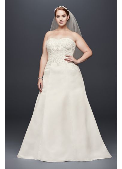 Satin Strapless A line Plus Size Wedding Dress David s Satin Strapless A line Plus Size Wedding Dress David s