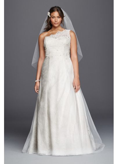 One Shoulder Tulle A-line Plus Size Wedding Dress - Davids Bridal