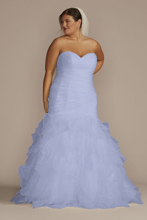 David's Bridal Collection Organza Mermaid Wedding Dress with Lace-Up Back
