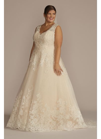 Scalloped Lace  and Tulle Plus  Size  Wedding  Dress  David s  Scalloped Lace  and Tulle Plus  Size  Wedding  Dress  David s