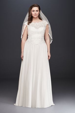 chiffon wedding dress with illusion lace sleeves